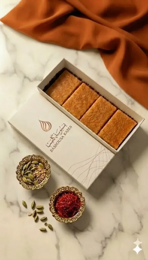 Classic Cardamom & Saffron Basbousa 4 pc